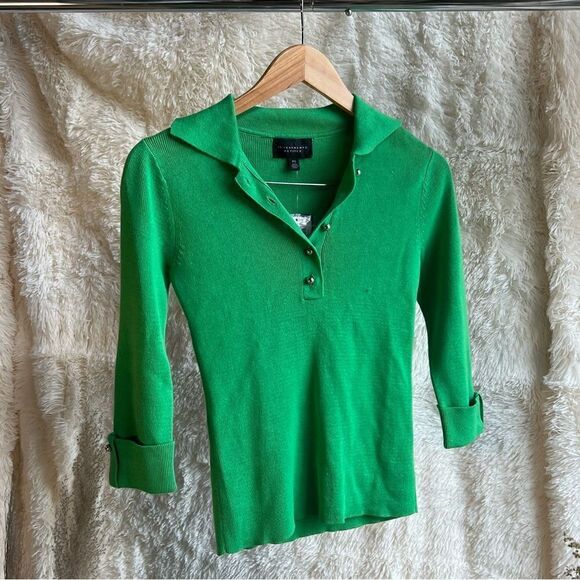 Green Cardigan Pull Over Sweater Quarter sleeve fitted green sweater, size XS - Picture 1 of 3